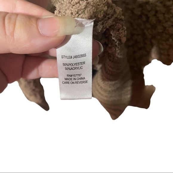 FULL Circle Trends Light Brown Teddy Bear Sweater w/Cowl Neck & Button Detail - Picture 4 of 5